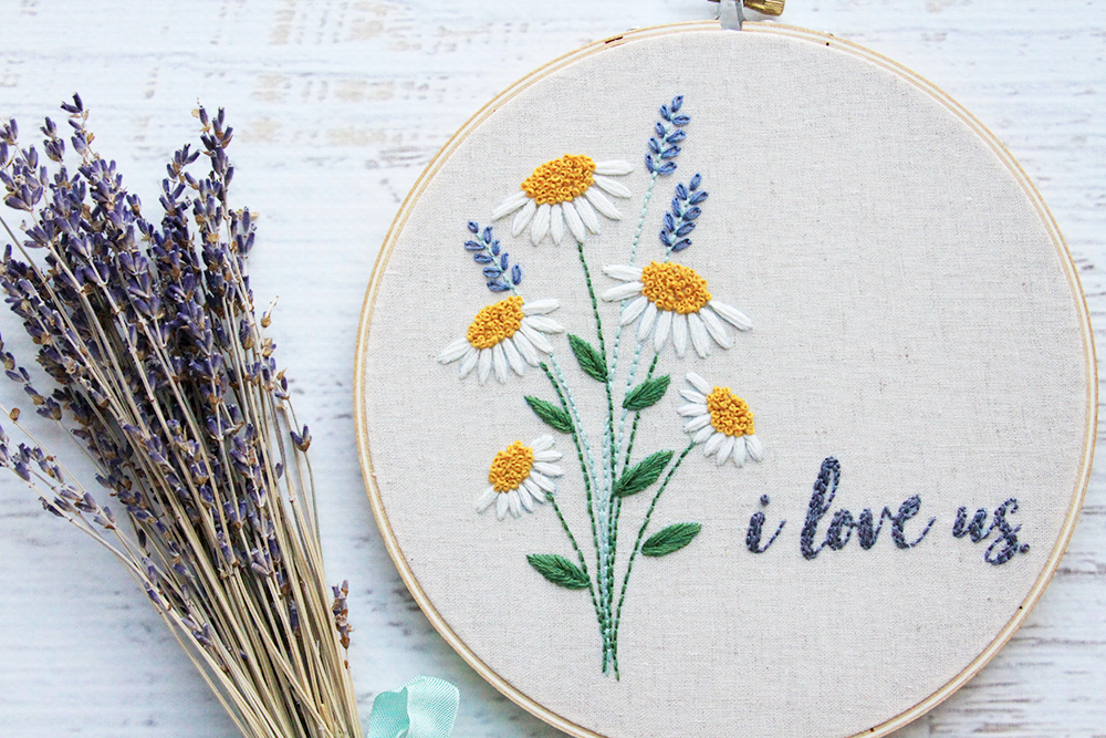 I love us free embroidery pattern for beginners by Flaming Toes | The Hobby Mom