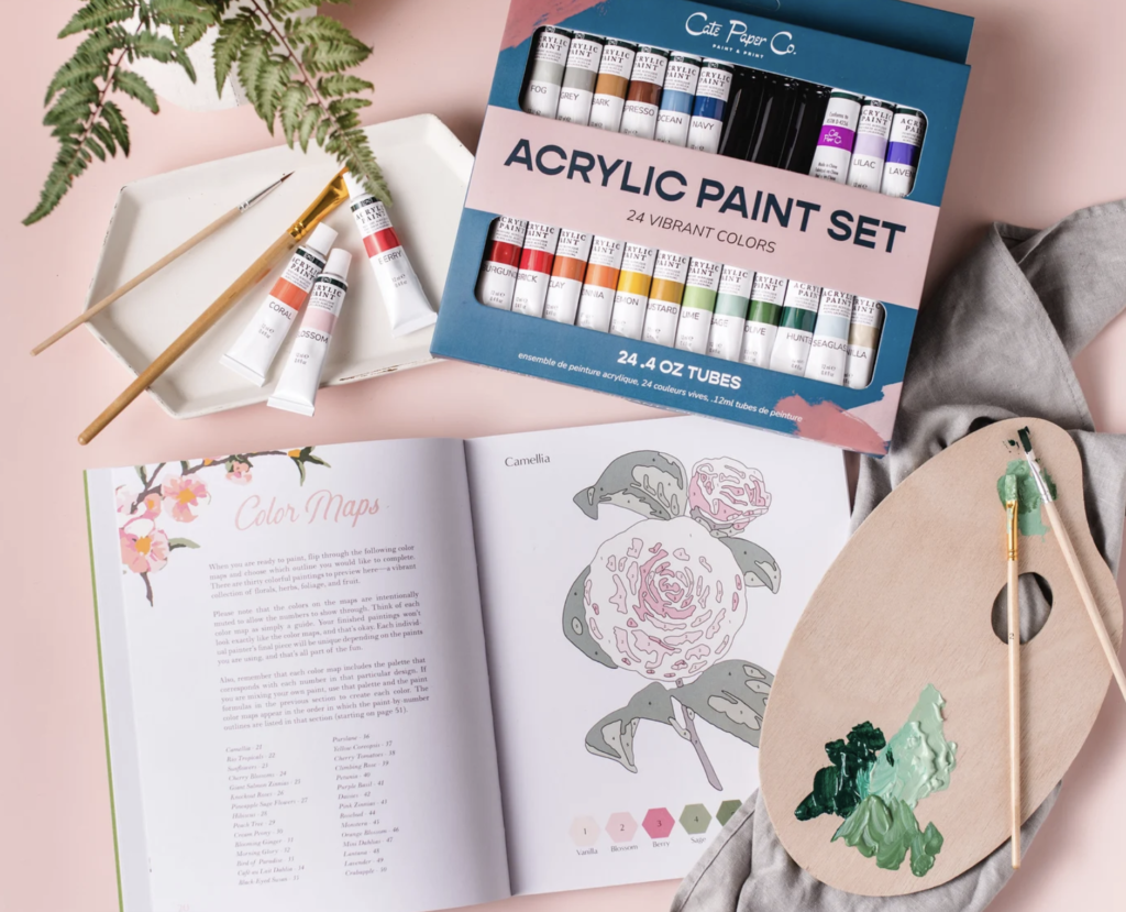 Paint-By-Number Botanicals Book and Paint Set by CatePaperCo | the Hobby Mom